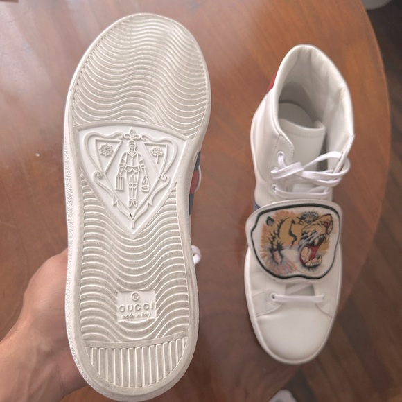 Gucci 'ace' Calfskin Tiger Removale Patches High Top Sneakers - Picture 3 of 6